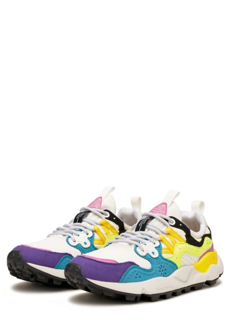 Flower Mountain Yamano 3 Uni Sneakers Dame Hvide Blå Gul | YTZ1888EM